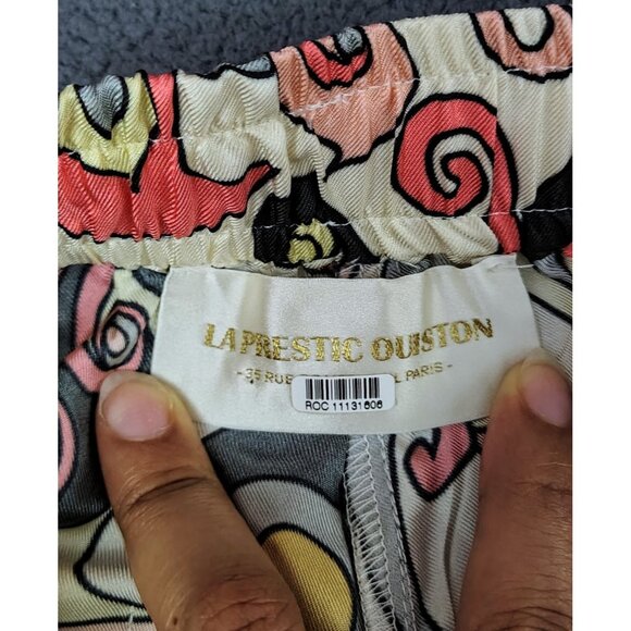 NWOT La Prestic Ouiston 100% Silk Paisely Print Pants Sz 0/S Beige/Pink Boho - Picture 3 of 9